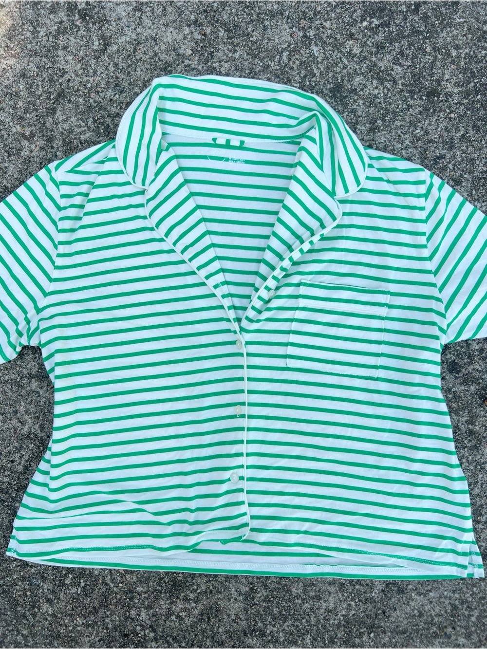 Aerie Real Soft Cropped T Shirt Pajama Top Green White Striped Medium
